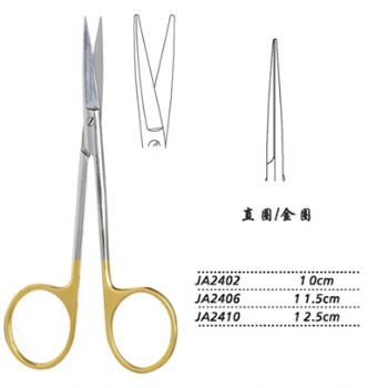 金鐘小血管剪直圓 JA2406 11.5cm 直圓 金圈