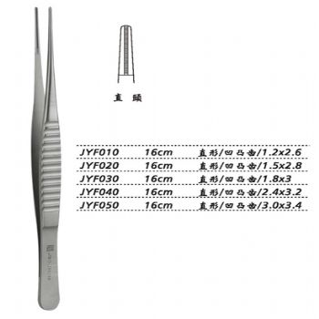 金鐘組織鑷直形 凹凸齒 16cm JYF050   3.0×3.4
