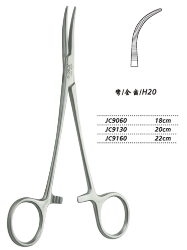 金鐘止血鉗胸腔止血鉗 JC9160 22cm 彎全齒 H20