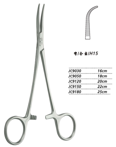 金鐘止血鉗胸腔止血鉗 JC9050 18cm 彎全齒 H15