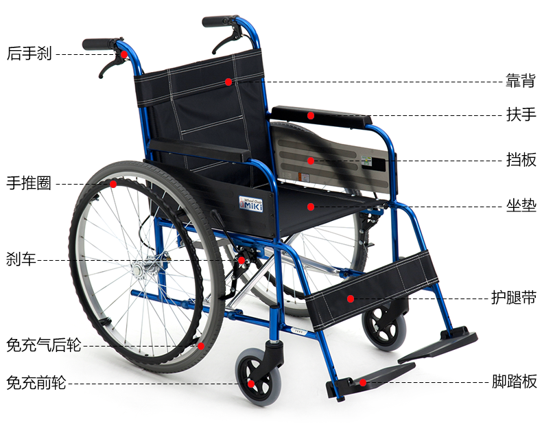 日本MIKI三貴輪椅車(chē) M-43K免充氣胎便攜 折疊輕便 老人手推代步車(chē)